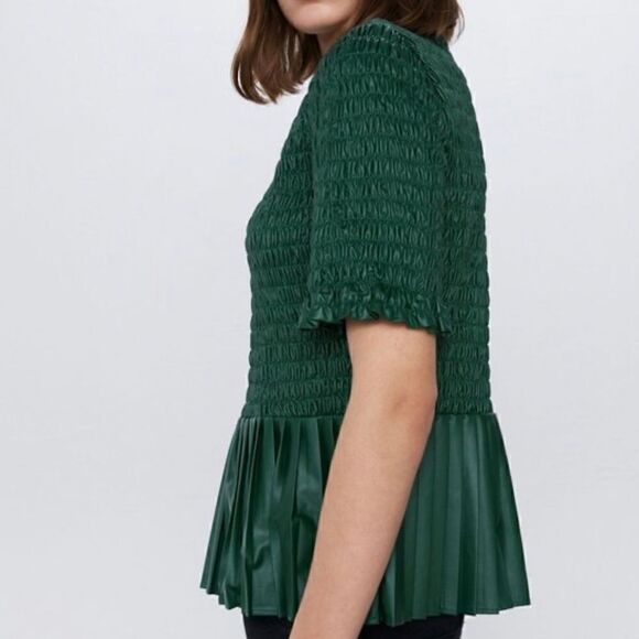 Zara Ruched Faux Leather Holiday Top in Green - Picture 8 of 16